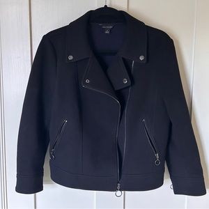 Ann Taylor Womens Black Twill Zip Motorcycle Jacket Size 10 medium